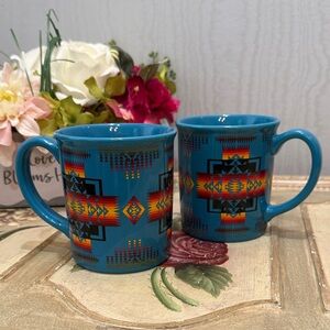 Pendleton Chief Joseph Mugs Set of Two Turquoise Southwestern